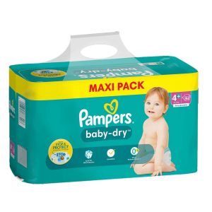 PAMPERS Baby Dry Taille 4+ – 10 à 15 kg – 94 couches – Maxi Pack (emballage abimé)